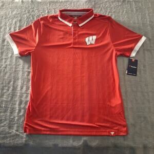 Wisconsin Badgers Fanatics Adult Short Sleeve Polo Shirt Size Large Red